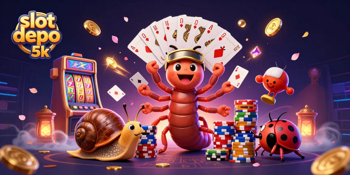 Mainkan slot depo 5k dengan dealer kartun dan tumpukan chip yang menarik.