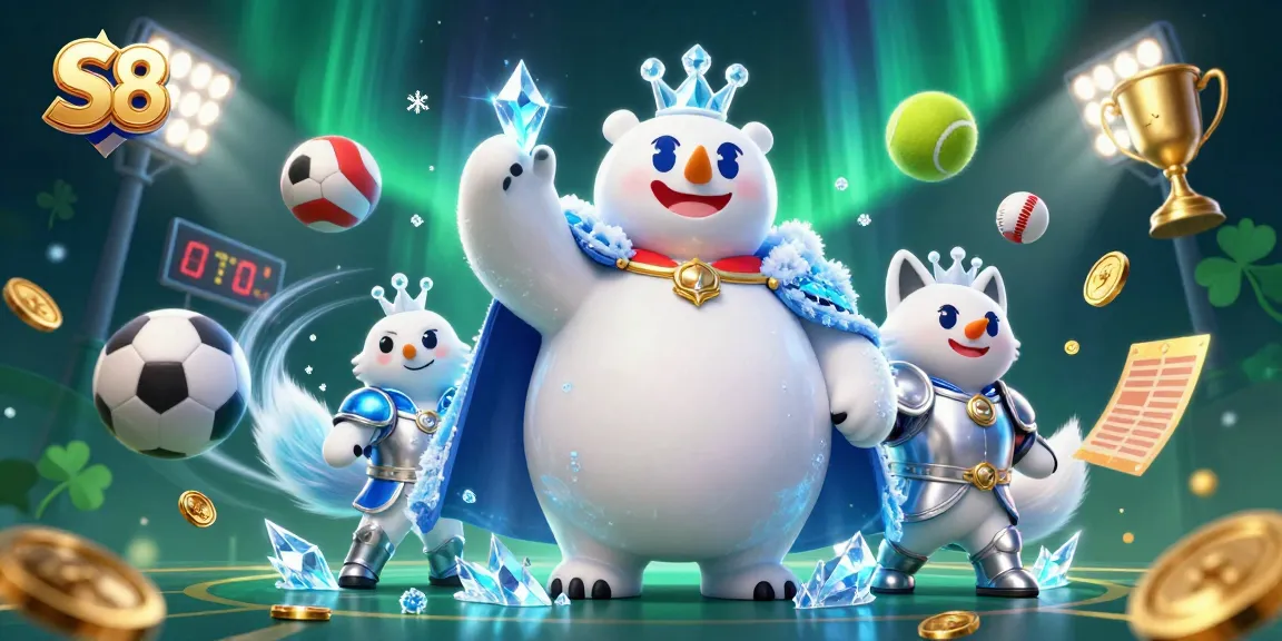 S8 offers thrilling sports betting action with a cartoon polar bear and fox amidst dynamic game elements.