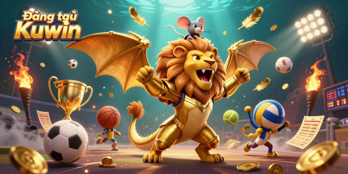 Engage in Đăng ký Kuwin with a vibrant 3D fantasy casino illustration showcasing thrilling sports elements and dynamic action.