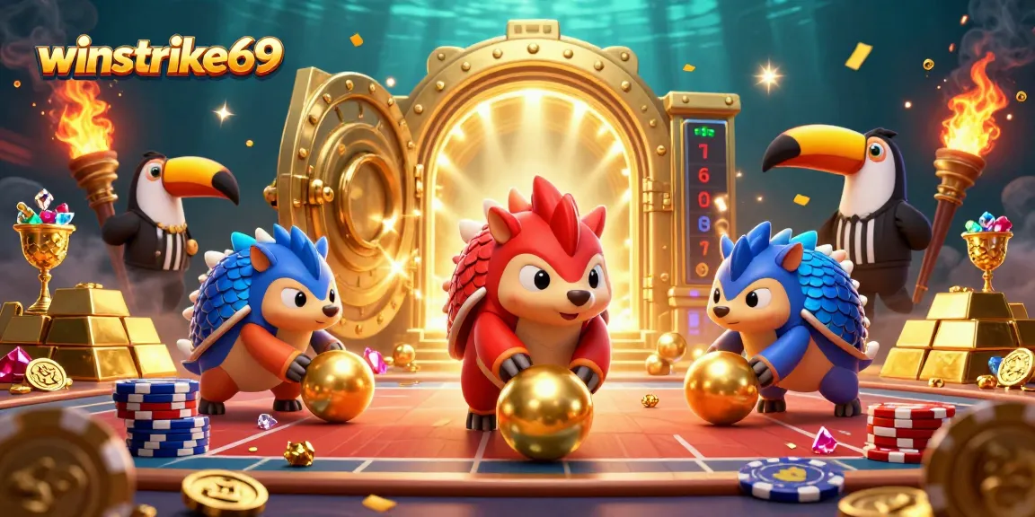 Experience the excitement of winstrike69 as rival pangolins compete in a vibrant casino scene.