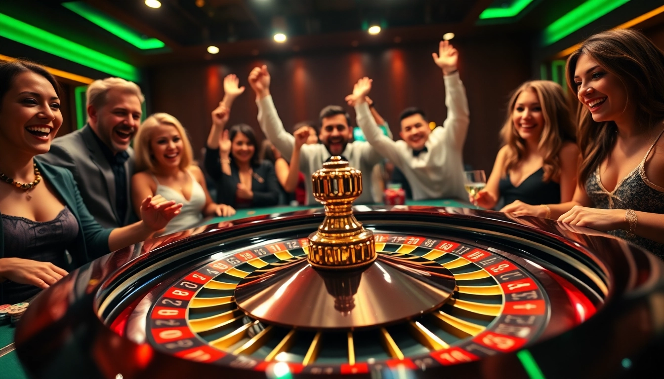 Arus hoki dalam perjudian kasino saat pemain merayakan kemenangan di meja roulette.