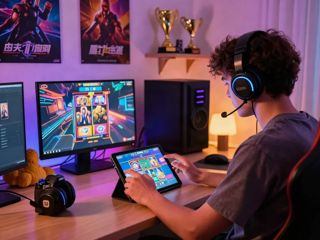 Player enjoying slot88 in a cozy gaming setup with colorful accessories.
