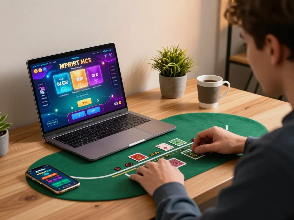 Playing blackjack on fly88mb's online platform with engaging visuals and cozy setup