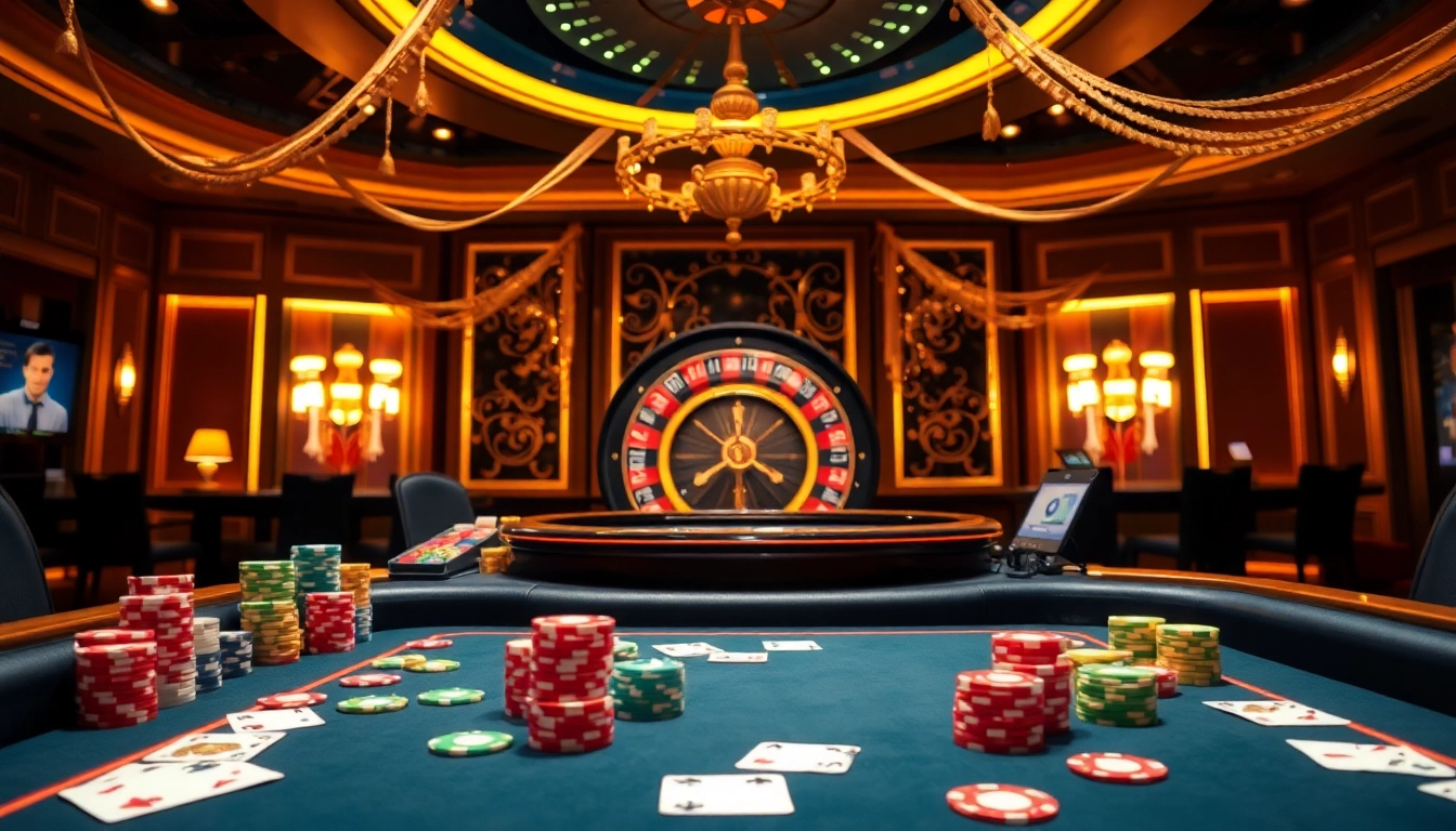 Experience the thrill of gambling at https://xx88.day/ with a luxurious poker table scene filled with excitement.