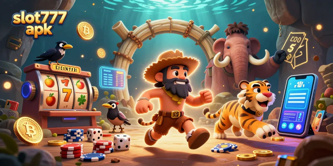 Play slot777 apk with this vibrant 3D casino scene filled with characters and thrilling game elements