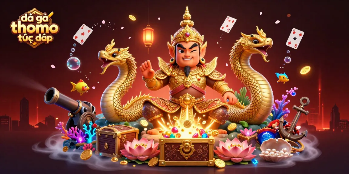 Experience đá gà thomo trực tiếp with vibrant 3D guardian and Naga in a dynamic casino scene.