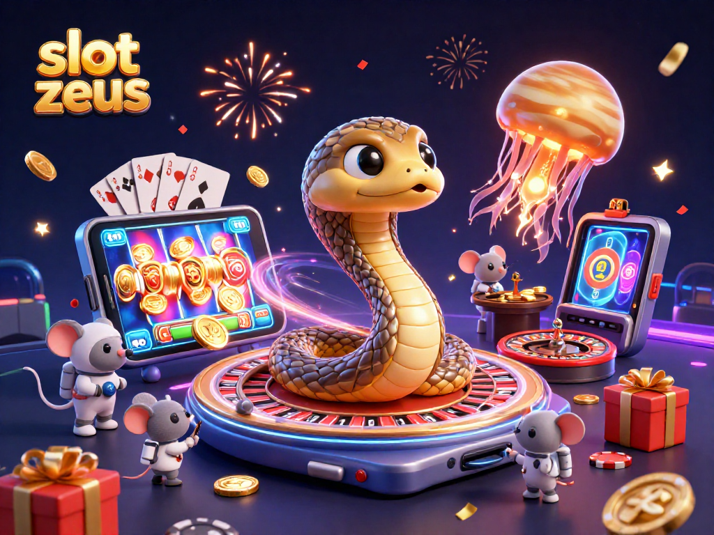 Spin the slot zeus to unleash golden wins and cosmic excitement in a vibrant casino-themed illustration.