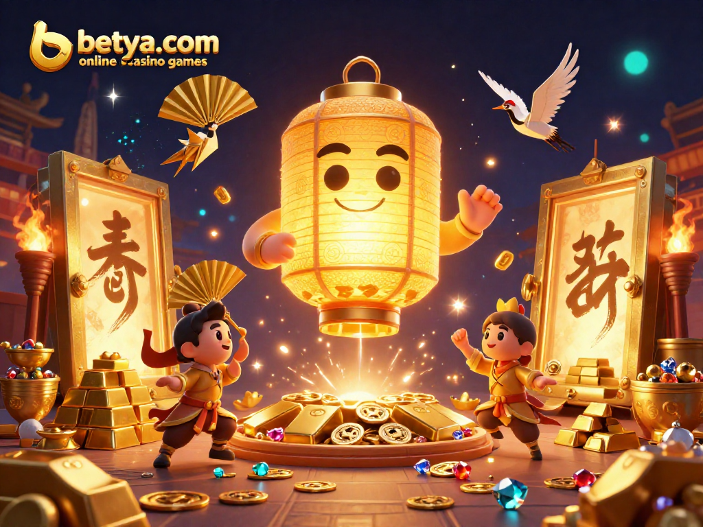 Experience the magic of betya.com online casino games with a vibrant 3D illustration showcasing golden treasures and lucky symbols.