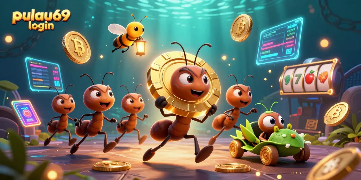 Test your skills in pulau69 login with an exciting heist scene featuring ants and poker chips.