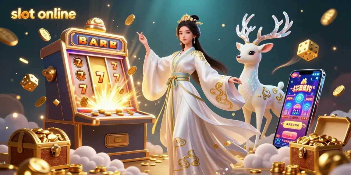 Berinteraksi dengan permainan slot online yang menampilkan pemandangan 3D menakjubkan seorang wanita dalam pakaian tradisional di tengah ledakan jackpot koin.