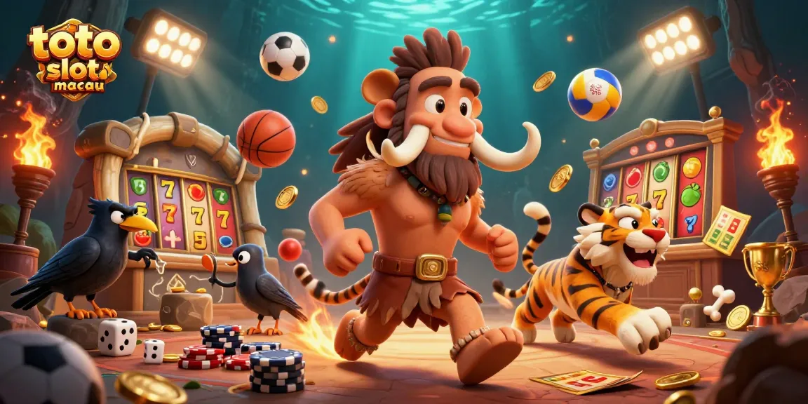 Experience thrilling adventures with toto slot macau in a vibrant prehistoric casino scene featuring iconic gaming elements.