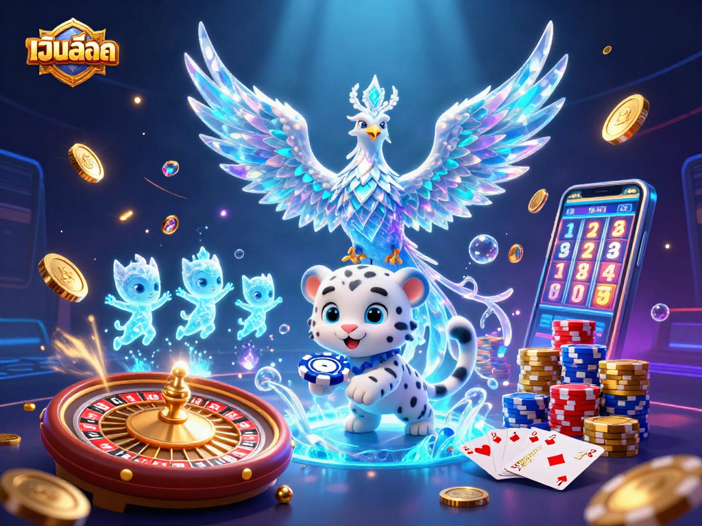 Win big at เว็บสล็อต with a dazzling scene of whimsical characters and vibrant casino elements.