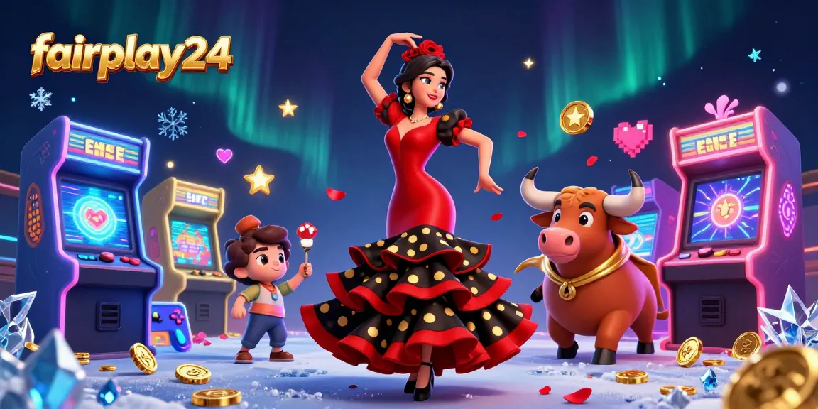 Experience thrilling wins with fairplay24, featuring a flamenco dancer and gaming action.