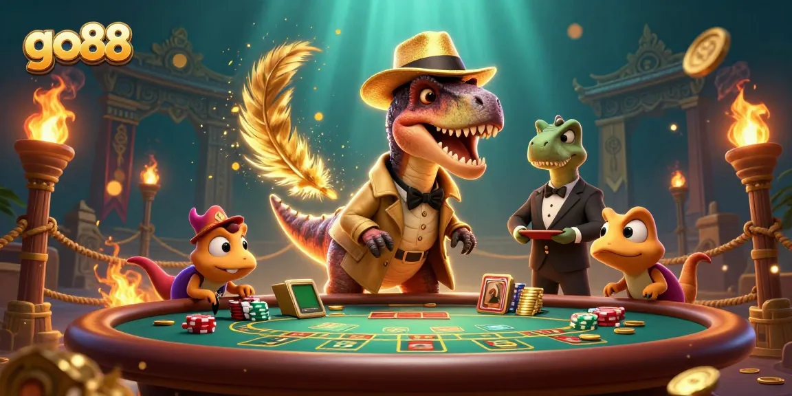 Experience the excitement of go88's blackjack game with playful dinosaur characters.