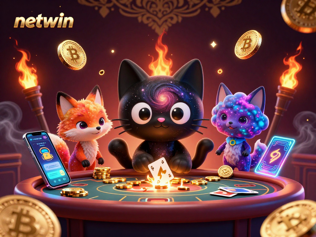 Experience thrilling wins at netwin in a vibrant cosmic casino with digital elements.