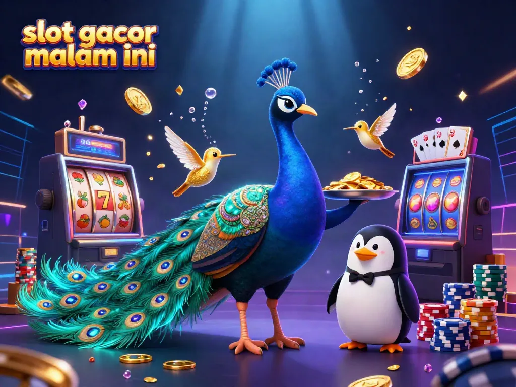 Menggandakan slot gacor malam ini dengan ilustrasi 3D merak, penguin, dan kolibri di kasino