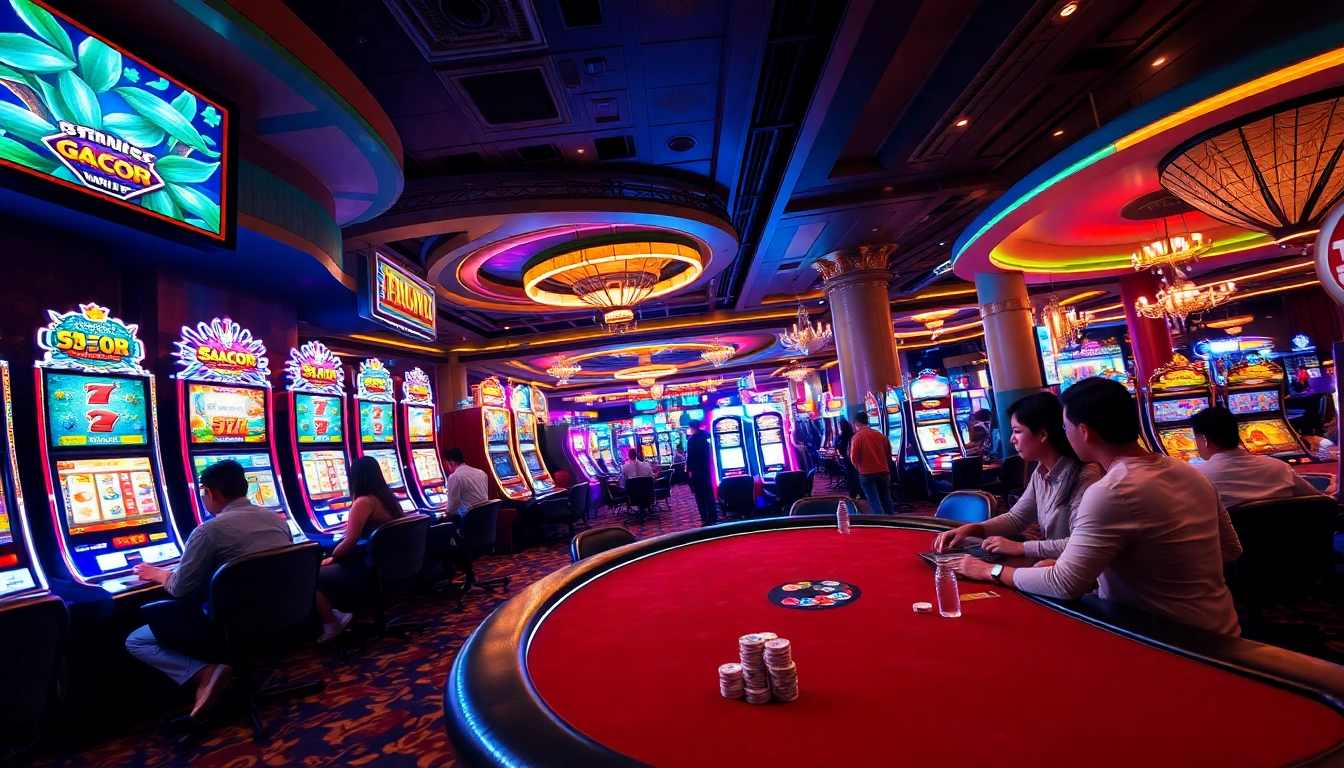 Engaging slot online gacor gameplay in a vibrant casino, showcasing excitement and luxury.