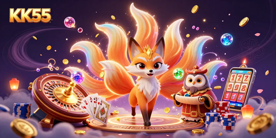Experience the thrill of winning at KK55 with vibrant casino characters and dynamic game elements.