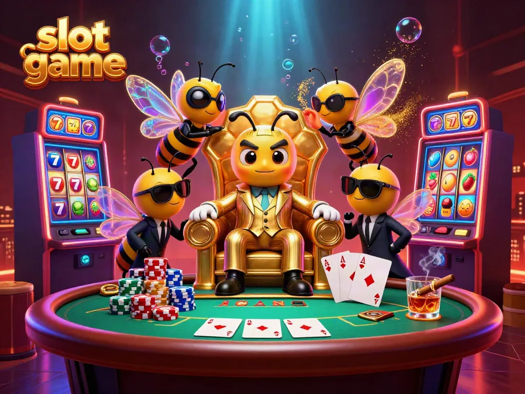 Experience thrilling slot games with a vibrant scene featuring a bumblebee mob boss and rich casino elements.