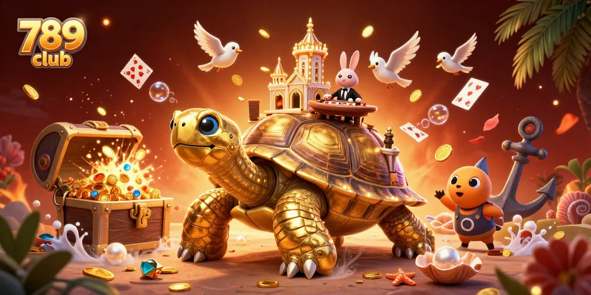 Engage with thrilling 789 club gameplay featuring vibrant gold, a rabbit dealer, and a spectacular casino tortoise.
