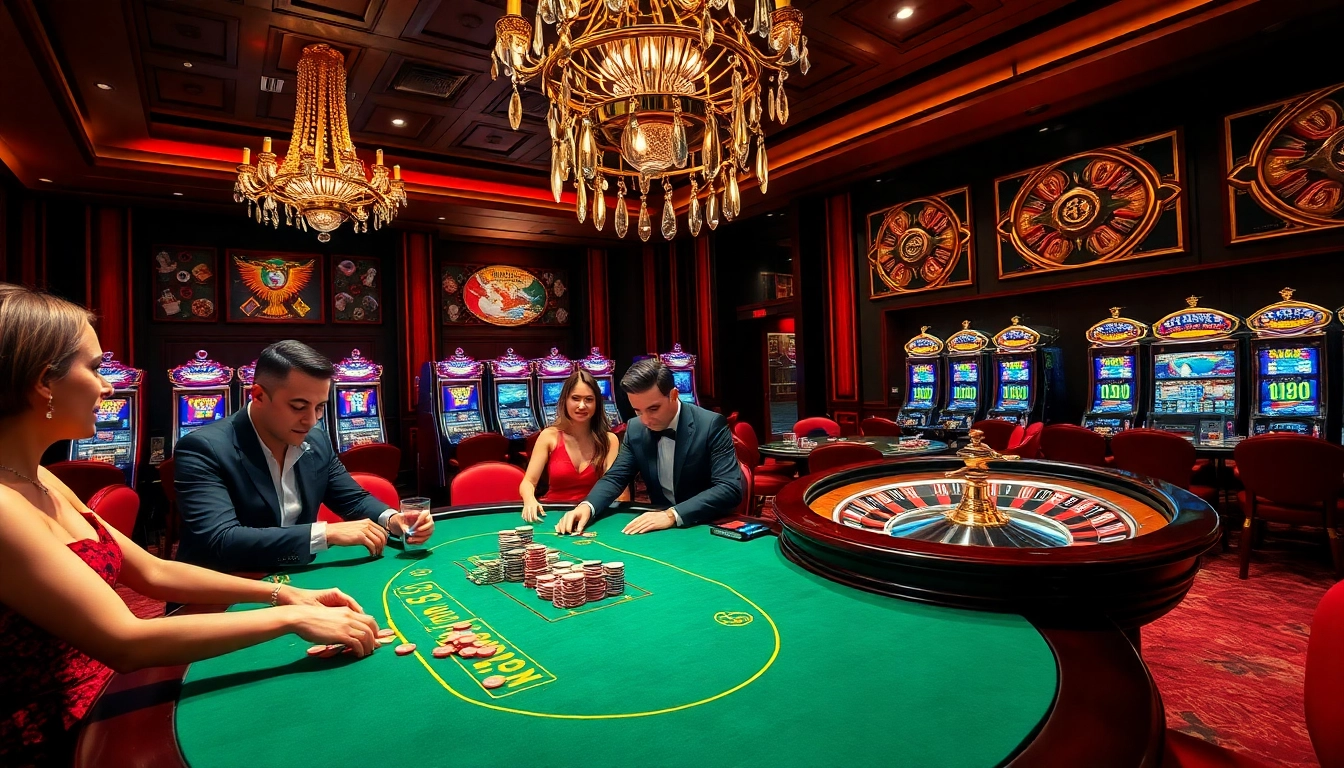 Players celebrating wins at a luxurious casino scene depicting https://urr88.com/ gaming experience.